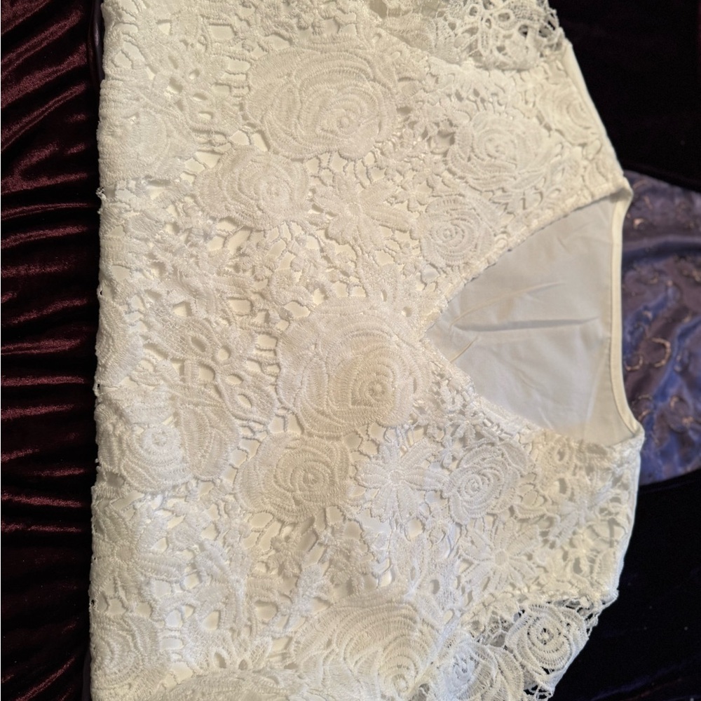 Elegant White Lined Lace Blouse - Picture 4 of 5